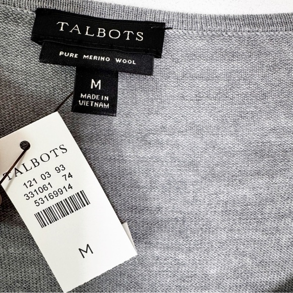 NWT Talbots Merino Wool Gathered Shoulder Pearl Button Cuff Sweater Gray Size M - Picture 7 of 9